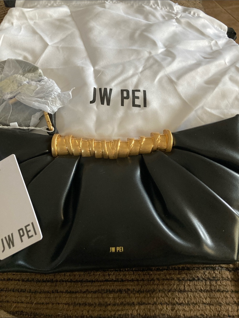 JW PEI Black Faux-Leather Clutch with Gold Wrapped Handle Accent